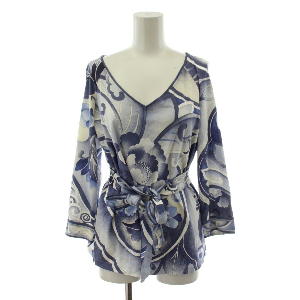Rakuten - 【中古】レオナール LEONARD FASHION シャツ ブラウス 花柄 L 青 ブルー 白 ホワイト 0399225 /AN56 ■ECD003 レディース 【ベクトル 古着】 260407