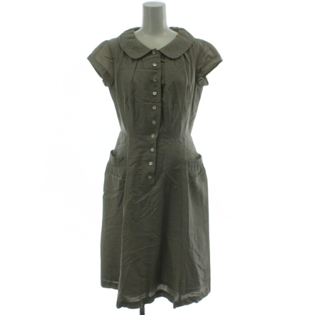 【中古】49アベニュー ジュンコシマダ 49AV. junko shimada シャツワンピース 36 ライトベージュ ひざ下丈 襟付き フレンチスリーブ 4932402613 /GG ■ECE004 レディース 【ベクトル 古着】 260413