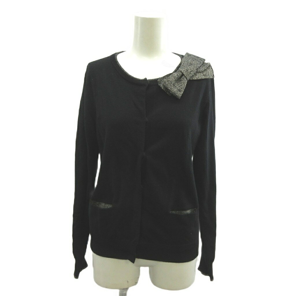樂天商城 - 【中古】ランバン LANVIN カーディガン ウール M 黒 ブラック 長袖 ラウンドネック リボン付き /NP ■ECE004 レディース 【ベクトル 古着】 260416