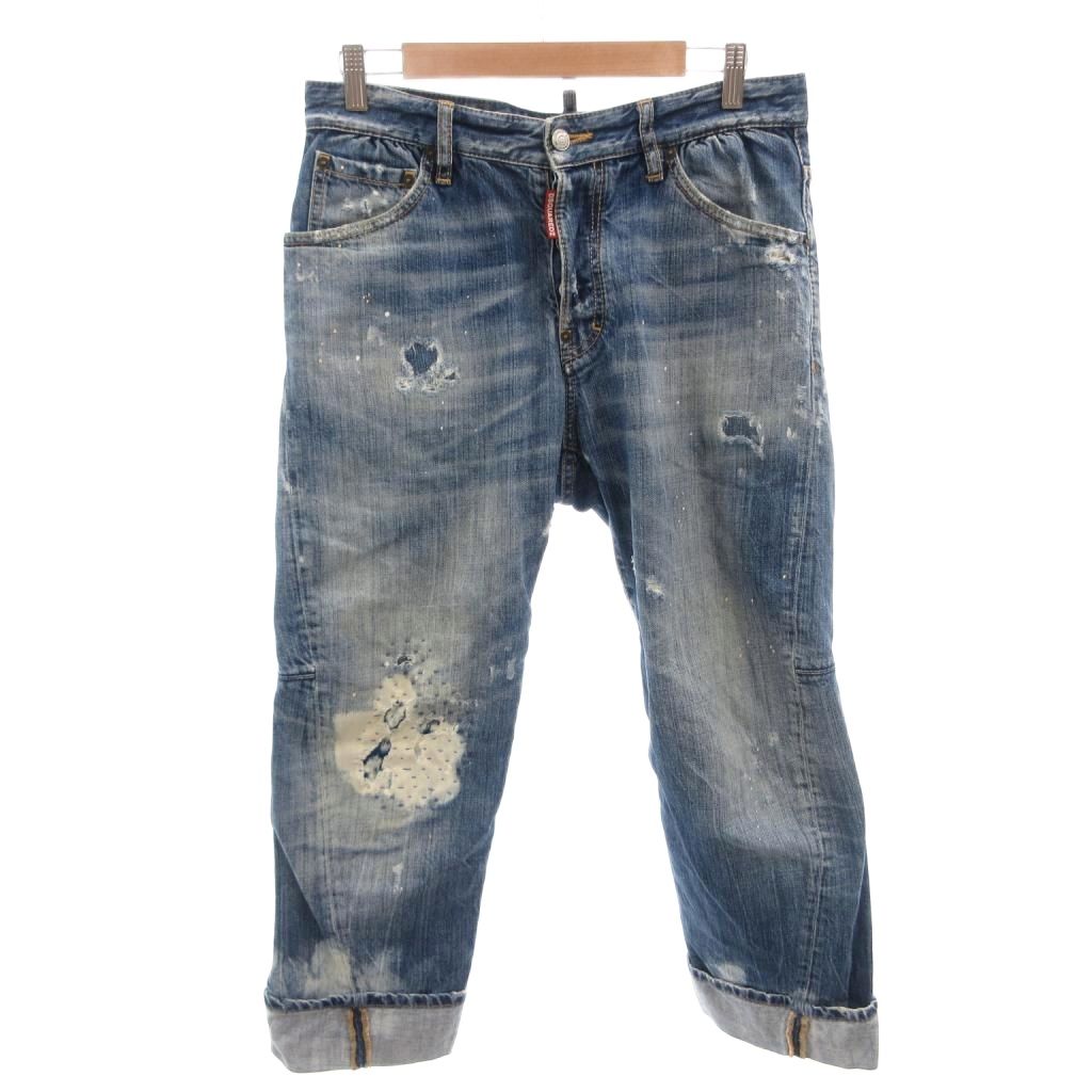 [중고]디스퀘어드 DSQUARED2 데님 팬츠 청바지 크롭드 롤업 데미지 가공 버튼 플라이 44 인디고 /FF ■GY62 맨즈 [벡터 헌옷] 260411