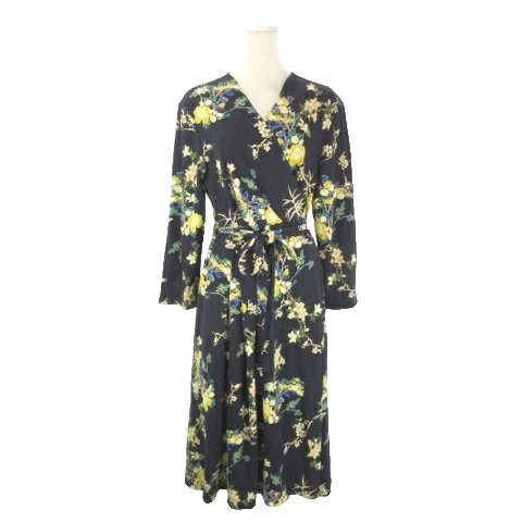 【中古】未使用品 マックスマーラ ウィークエンドライン MAX MARA WEEKEND LINE カシュクールワンピース XL 紺 ネイビー 花柄 Vネック 長袖 15-62-60879 /AO4 ■ECE004 レディース 【ベクトル 古着】 260415