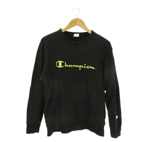 【中古】チャンピオン CHAMPION トレーナー L 黒 ブラック 長袖 ロゴプリント クルーネック /AO22 ■ECA004 メンズ 【ベクトル 古着】 260413