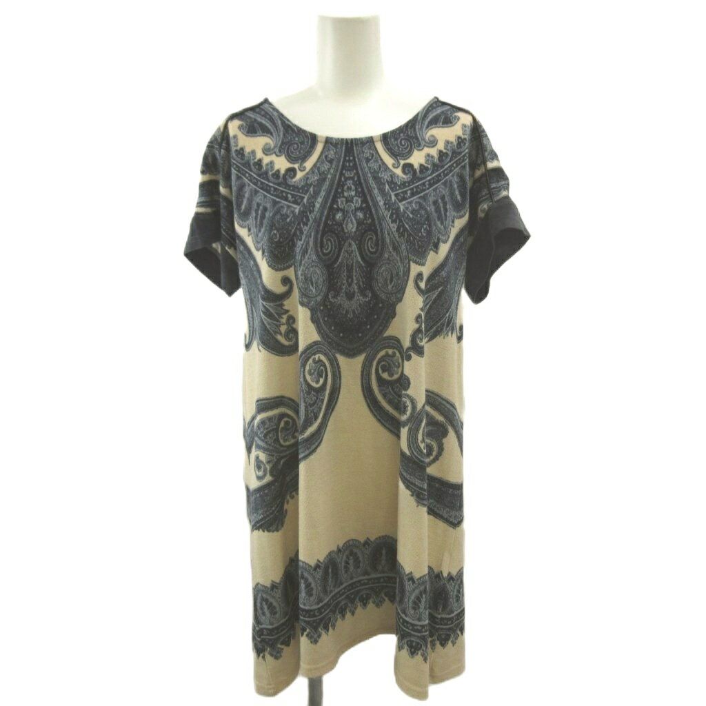 Tunics - 【中古】ブージュルード Bou Jeloud チュニック F ベージュ 紺 ネイビー ペイズリー柄 ラウンドネック 半袖 /NP ■ECA004 レディース 【ベクトル 古着】 260411