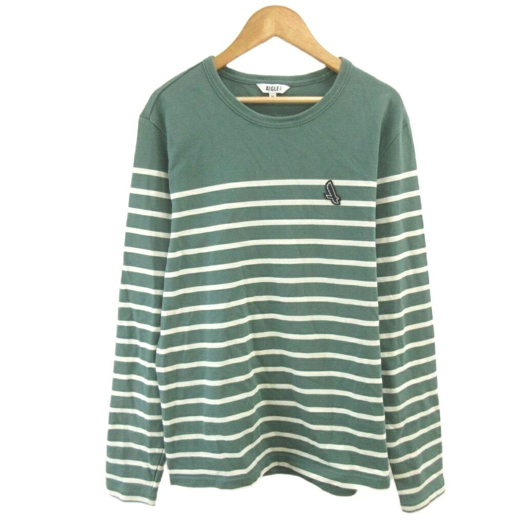 樂天商城 - 【中古】エーグル AIGLE Tシャツ M 緑 グリーン 白 ホワイト ボーダー柄 ラウンドネック 長袖 /NP ■ECA004 メンズ 【ベクトル 古着】 260411