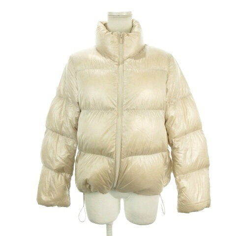 【中古】ユニクロ UNIQLO ULTRA LIGHT DOWN ダウンジャケット ポーチ付き M ライトベージュ スタンドカラー 長袖 /AH28 ■ECA004 レディース 【ベクトル 古着】 260416