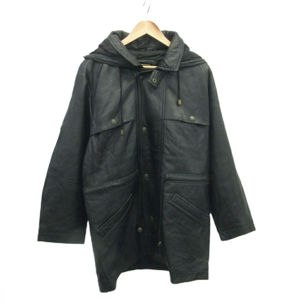 乐天商城 - 【中古】プリンス Prince レザージャケット 上着 L 黒 ブラック フード付き 長袖 フラップポケット /NP ■ECA004 メンズ 【ベクトル 古着】 260416