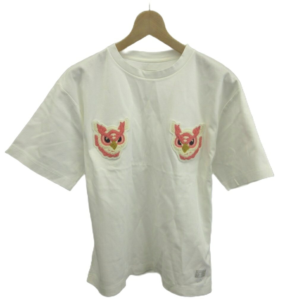 【中古】アレフルード A(LeFRUDE)E Tシャツ カットソー S ホワイト 半袖 ラウンドネック フクロウアップリケ /RY ■ECA004 メンズ 【ベクトル 古着】 260417