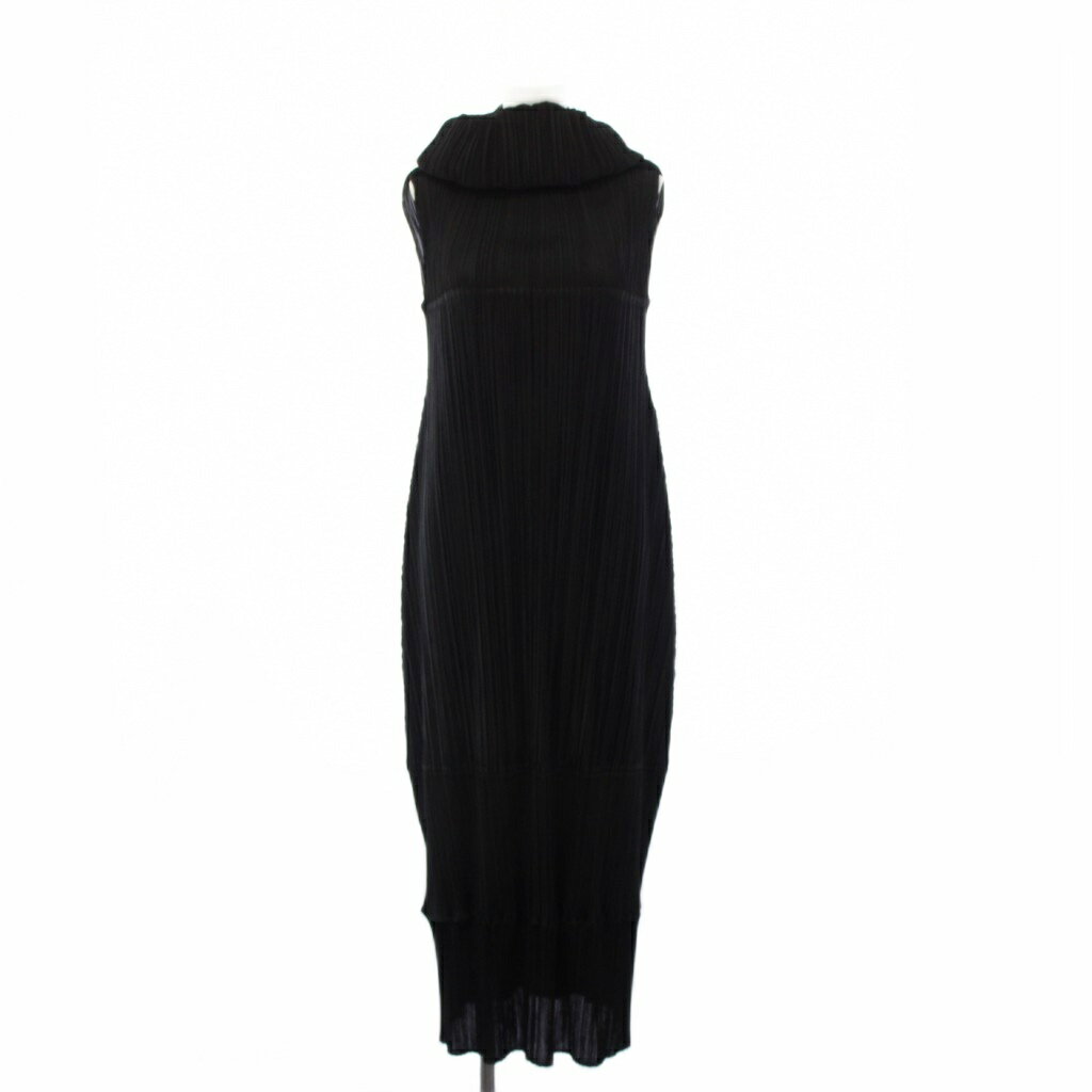 【中古】プリーツプリーズ PLEATS PLEASE イッセイミヤケ ワンピース ロング タートルネック ノースリーブ 3 黒 ブラック PP23-JH603 /..