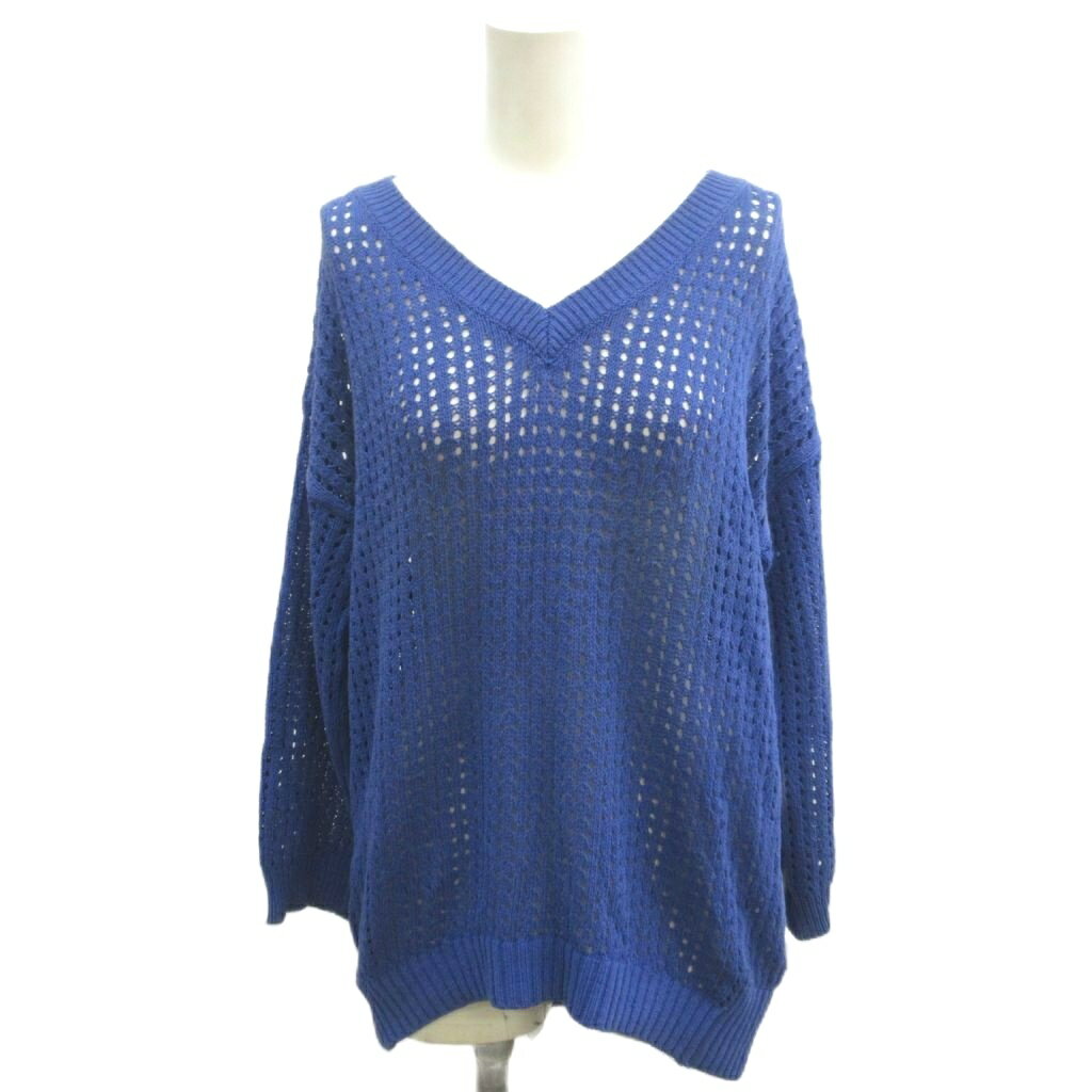 Three-Quarter Knit - 【中古】プラステ PLST ニット セーター 2 青 ブルー Vネック 透かし編み 長袖 /MD レディース 【ベクトル 古着】 260424