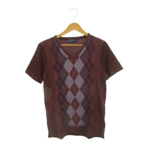 【中古】エムケーミッシェルクランオム MK MICHEL KLEIN HOMME Tシャツ ニット切り替え 46 ボルドー ワイン アーガイル柄 Vネック 半袖 /AH20 ■ECC004 メンズ 【ベクトル 古着】 260424
