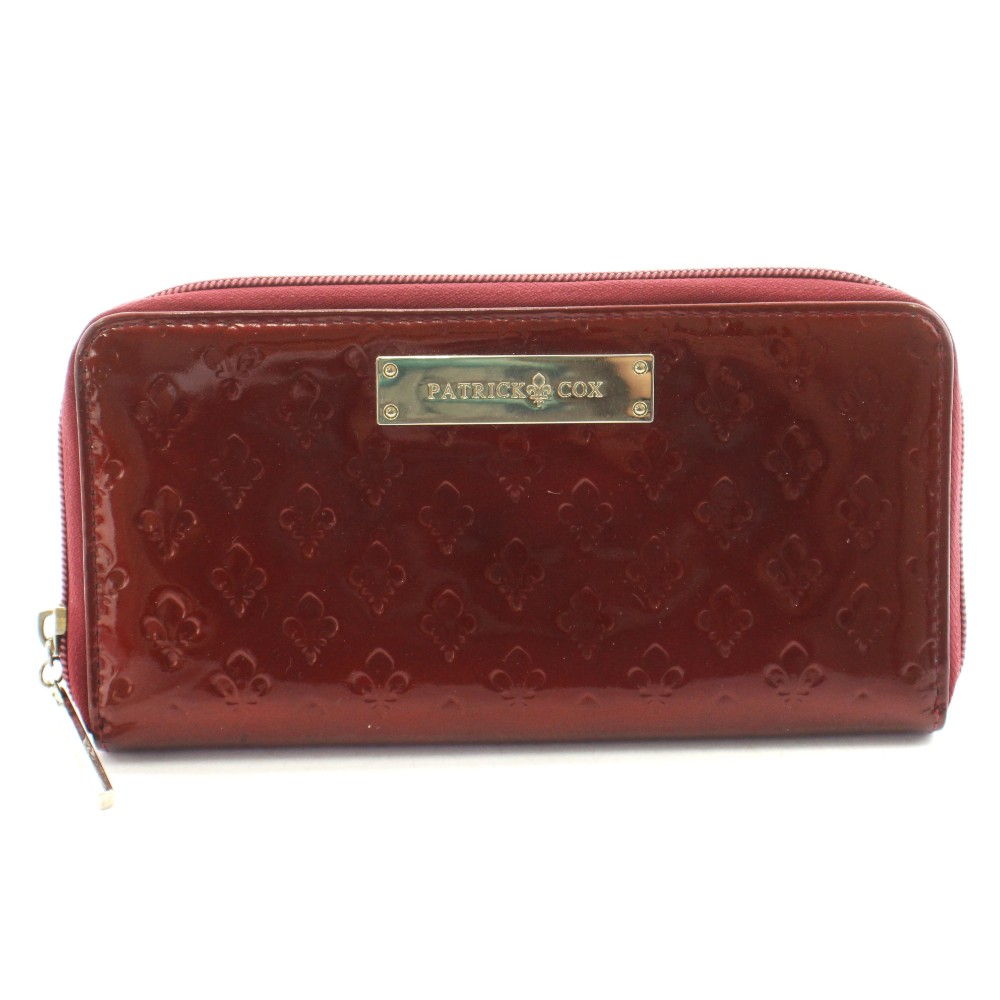 【中古】パトリック コックス PATRICK COX 長財布 ラウンドファスナー エナメル 総柄 小銭入れあり 赤 レッド /KU ■GY62 レディース 【ベクトル 古着】 260501