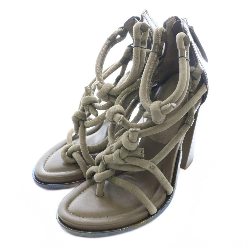 【中古】アレキサンダーワン ALEXANDER WANG ヒールサンダール スエード 編み込み 37 カーキ /SS ■OS ■GY62 レディース 【ベクトル 古着】 260424