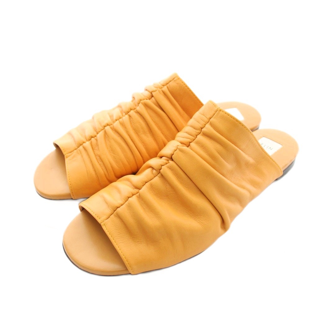 【中古】エリン ELIN レザー フラットサンダル 36.5 キャメル ギャザーデザイン /YM ■GY62 レディース 【ベクトル 古着】 260425
