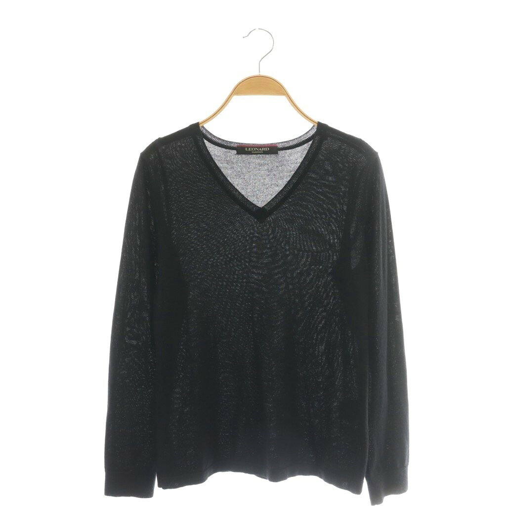 【中古】レオナール LEONARD FASHION カシミヤシルク混 ニット セーター プルオーバー Vネック 38 ブラック /CX ■GY62 レディース 【ベクトル 古着】 260424