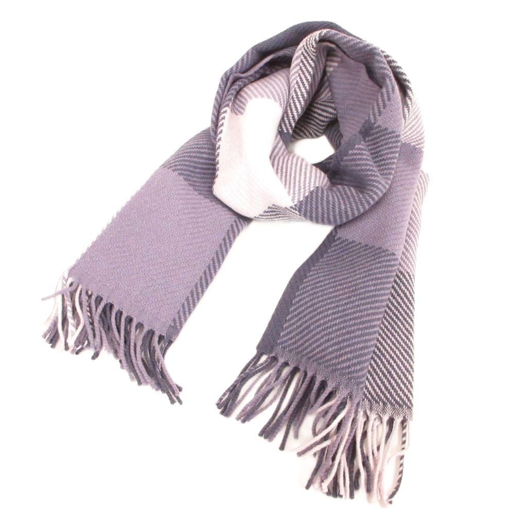 【中古】未使用品 フォックスフォード FOXFORD タグ付き アイルランド製 ストール ショール ウール 紫 パープル チェック柄 フリンジ /NU ■ECG003 レディース 【ベクトル 古着】 260502