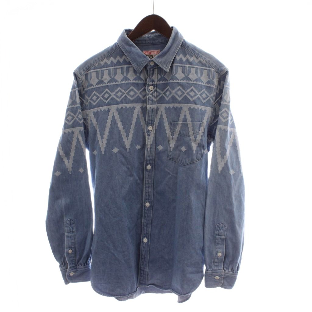 【中古】ソルトウォーターカウボーイ SALTWATER COWBOY シャツ L 青 幾何学模様 長袖 レギュラーカラー /GG ■ECB004 メンズ 【ベクトル 古着】 260429