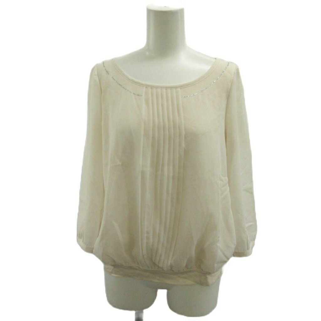 樂天商城 - 【中古】ロペ ROPE シャツ ブラウス M ライトベージュ アイボリー ラウンドネック 七分袖 プリーツ /NP ■ECB001 レディース 【ベクトル 古着】 260501