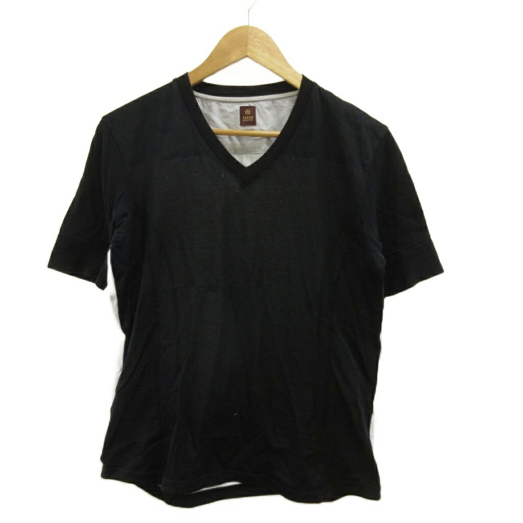 【中古】タケオキクチ TAKEO KIKUCHI Tシャツ 2 黒 ブラック マルチカラー Vネック 無地 ストライプ柄 半袖 カットソー /PP ■ECB001 メンズ 【ベクトル 古着】 260430