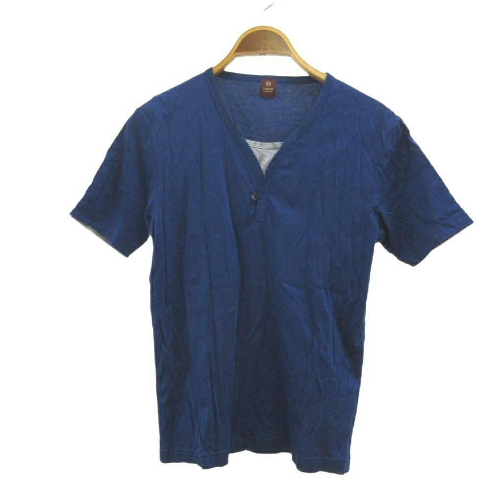 【中古】タケオキクチ TAKEO KIKUCHI Tシャツ M 青 ブルー Vネック 無地 半袖 /NP ■ECB001 メンズ 【ベクトル 古着】 260501