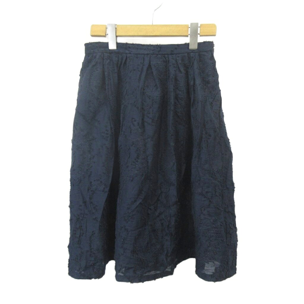 【中古】ナチュラルビューティーベーシック NATURAL BEAUTY BASIC スカート M 紺 ネイビー 織り柄 ギャザーウエスト ミディ丈 /KK ■ECB001 レディース 【ベクトル 古着】 260507