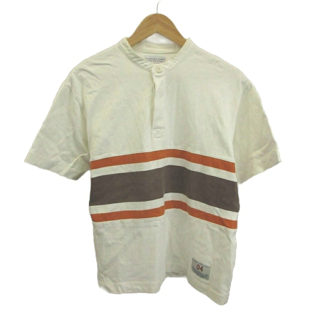 【中古】チャオパニック ティピー CIAOPANIC TYPY Tシャツ カットソー S 白 ホワイト 半袖 ヘンリーネック バンドカラー ストライプ柄 オーバーサイズ /MD メンズ 【ベクトル 古着】 260507