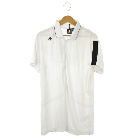 【中古】デサント DESCENTE GOLF ポロシャツ ゴルフ L 白 ホワイト ライン ロゴ ポロ襟 ハーフジップ 半袖 /MN32 ■ECA005 メンズ 【ベクトル 古着】 260513