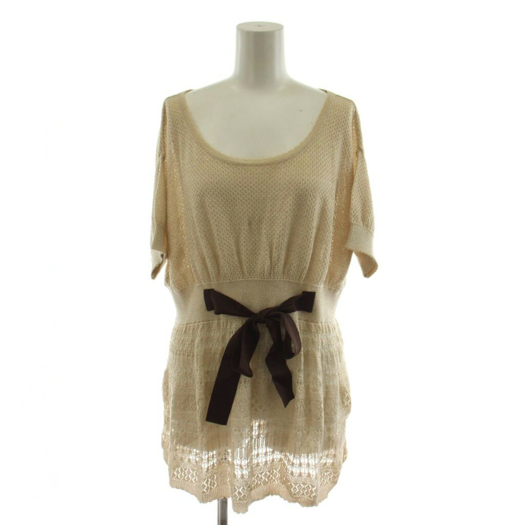 No Sleeve Knit - 【中古】クイーンズコート QUEENS COURT ニット カットソー 2 ベージュ 半袖 ラウンドネック リボン付き /AN28 ■ECA005 レディース 【ベクトル 古着】 260513