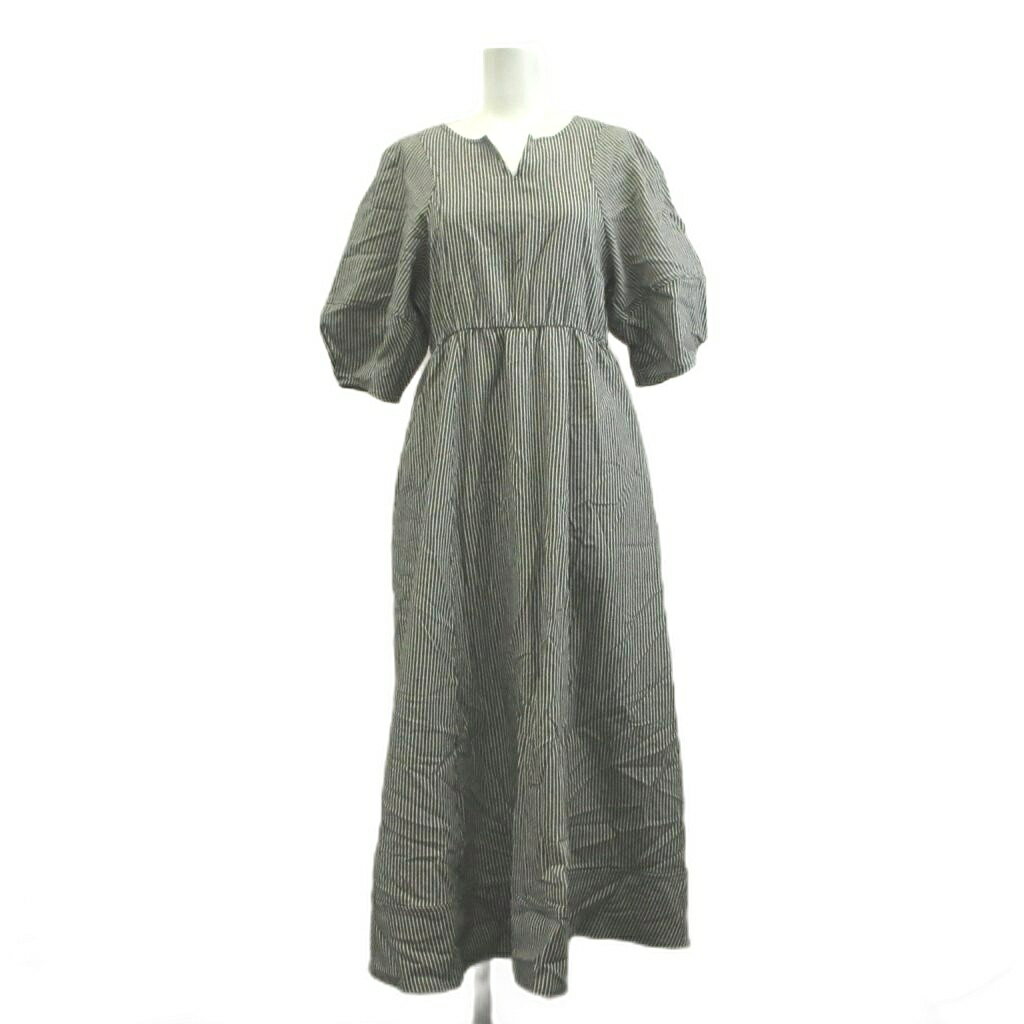 Rakuten - 【中古】ナチュラルクチュール natural couture ワンピース M 黒 ブラック 白 ホワイト ストライプ柄 Vネック 七分袖 /NP ■ECA005 レディース 【ベクトル 古着】 260511