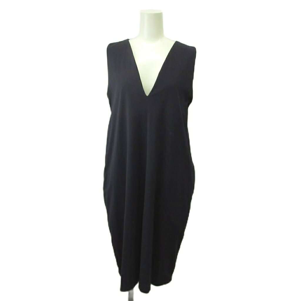 【中古】ジルサンダー JIL SANDER ワンピース 36 紺 ネイビー Vネック ノースリーブ 無地 膝丈 /KK ■GY62 レディース 【ベクトル 古着..