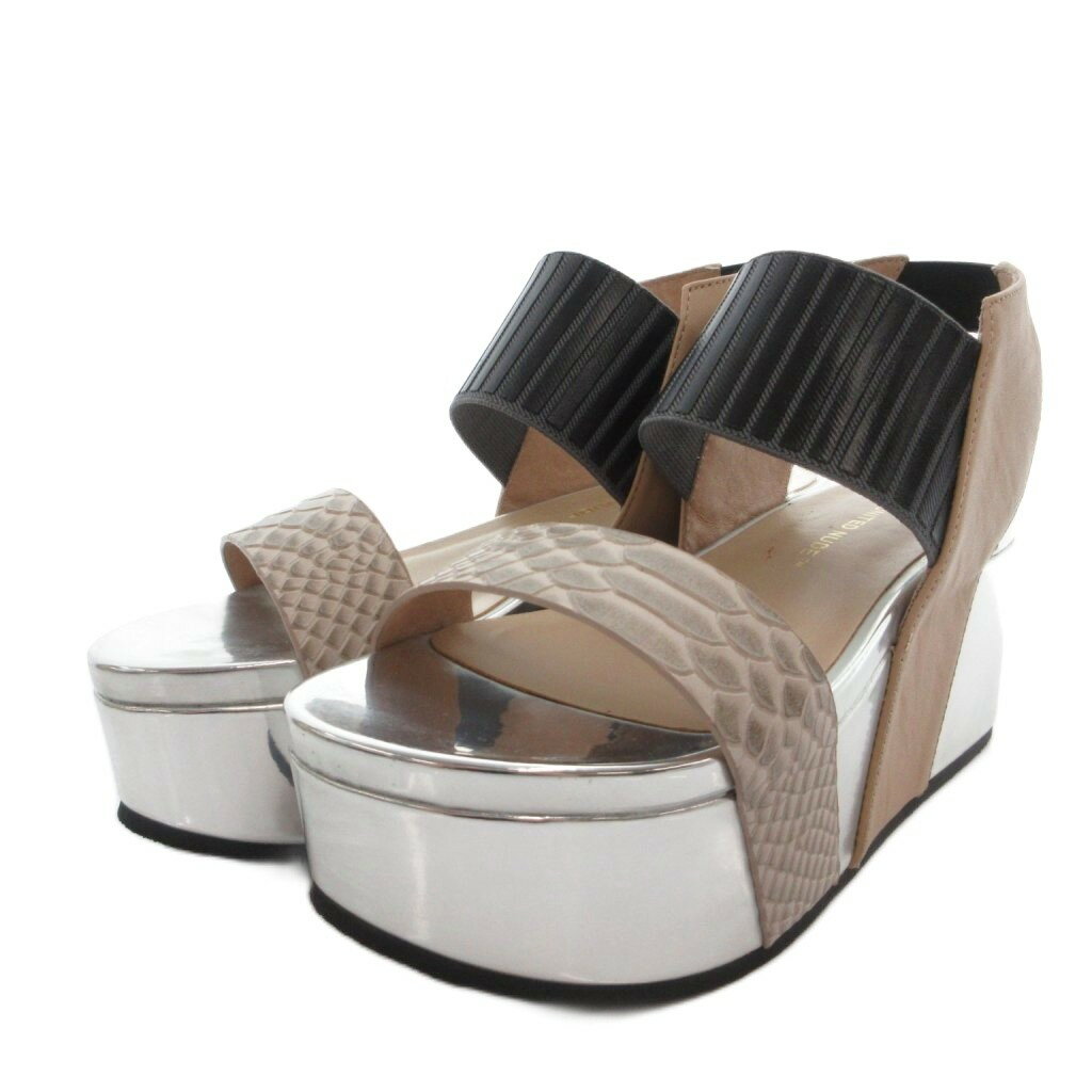 【中古】ユナイテッドヌード UNITED NUDE サンダル メタルトゥ 厚底 ストラップ パイソン型押し 36 シルバーカラー ベージュ /FF ■GY57 レディース 【ベクトル 古着】 260525