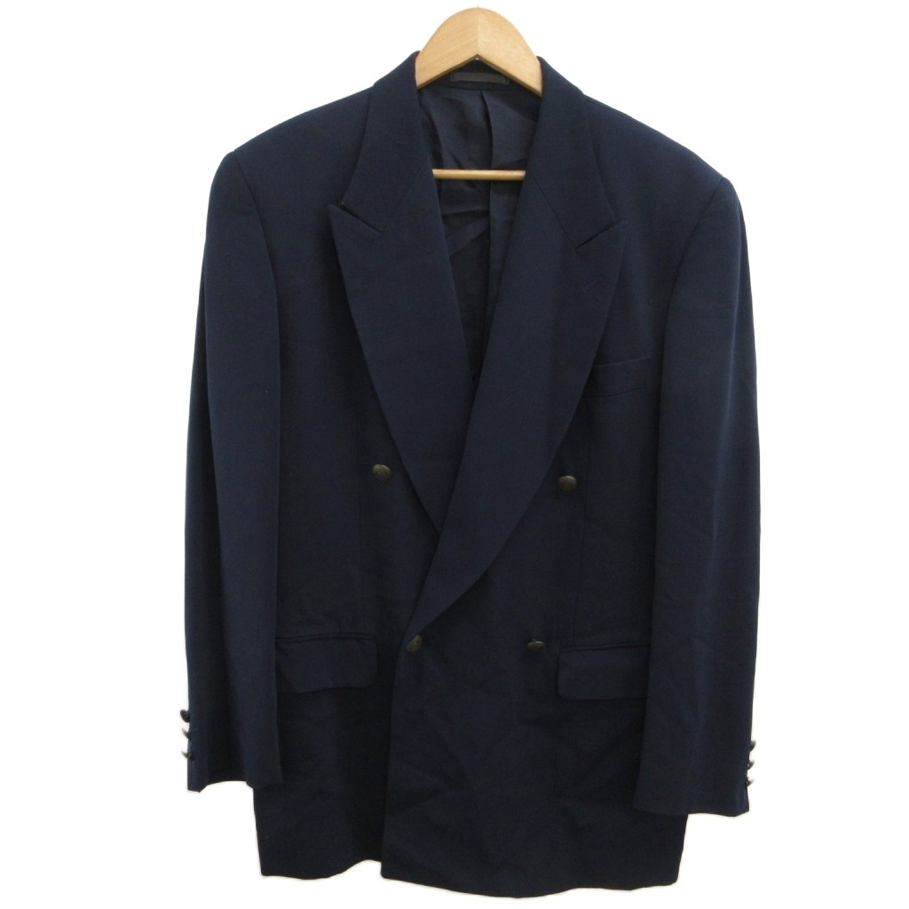 【中古】ケー・ティー・プール・オム K.T pour homme テーラードジャケット ブレザー ウール 2 紺 ネイビー ダブルブレスト 長袖 ピークドラペル ECC002 /SH ■ECC002 メンズ 【ベクトル 古着】 260523