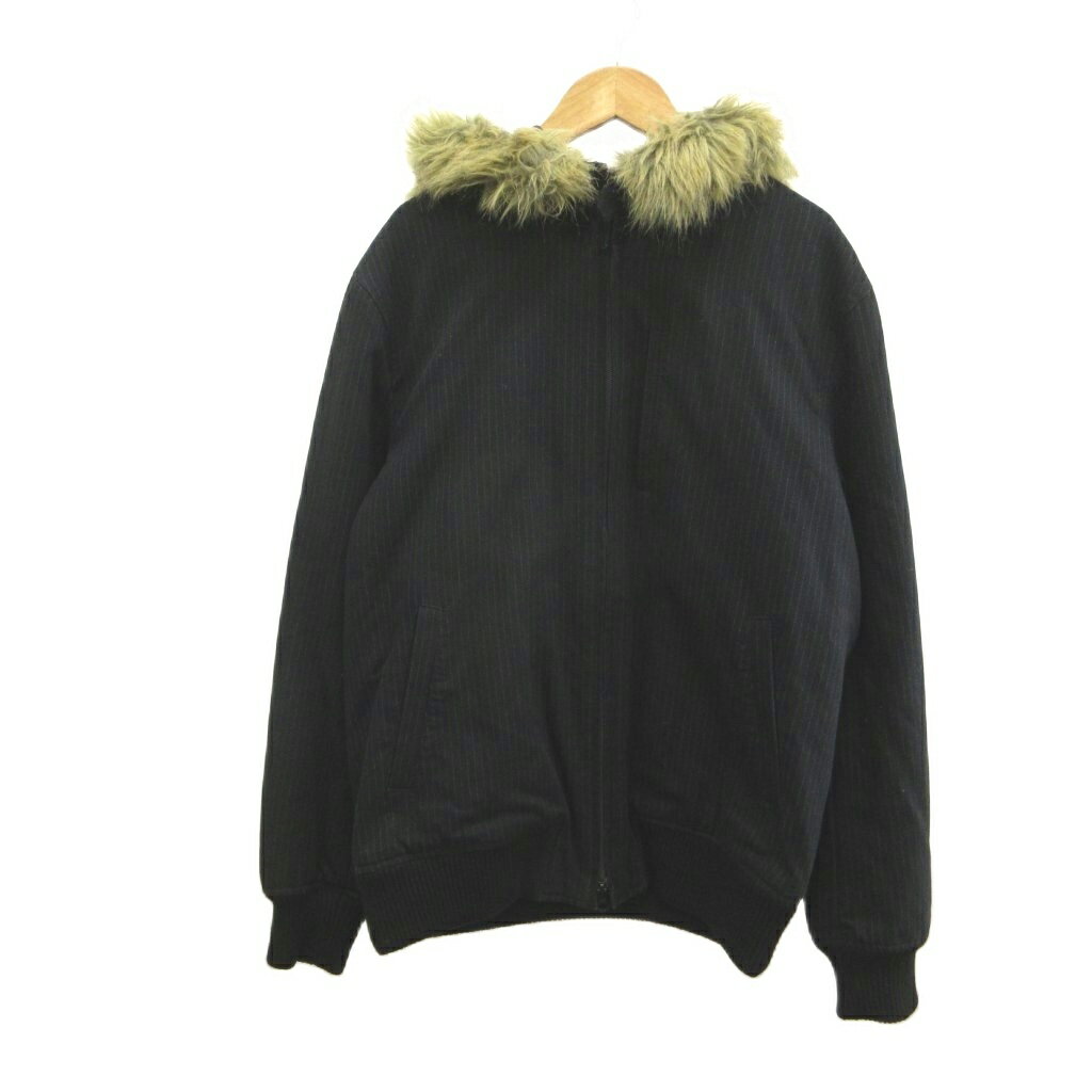 【中古】エムケーミッシェルクランオム MK MICHEL KLEIN HOMME ジャケット ブルゾン 上着 46 黒 ストライプ柄 ファー付きフード 長袖 /RY ■ECC005 メンズ 【ベクトル 古着】 260526