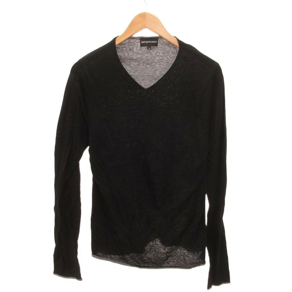 【中古】エンポリオアルマーニ EMPORIO ARMANI ニット カットソー 長袖 Vネック 48 黒 ブラック グレー /JS ■ECC005 メンズ 【ベクトル 古着】 260602