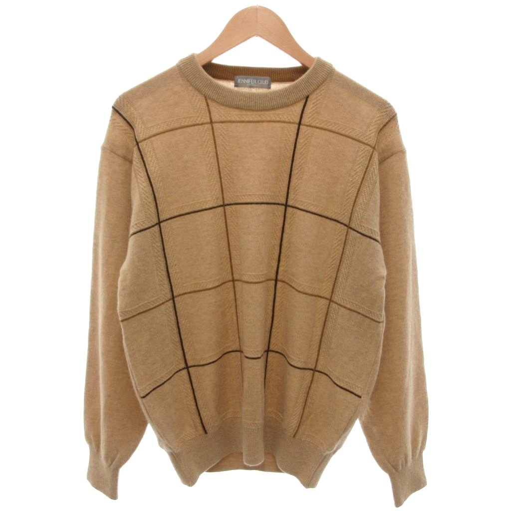 【中古】ジェニファー クラブ JENNIFER CLUB 美品 ニット セーター カシミヤ L ベージュ チェック柄 クルーネック 長袖 /YF ■ECB005 メンズ 【ベクトル 古着】 260529