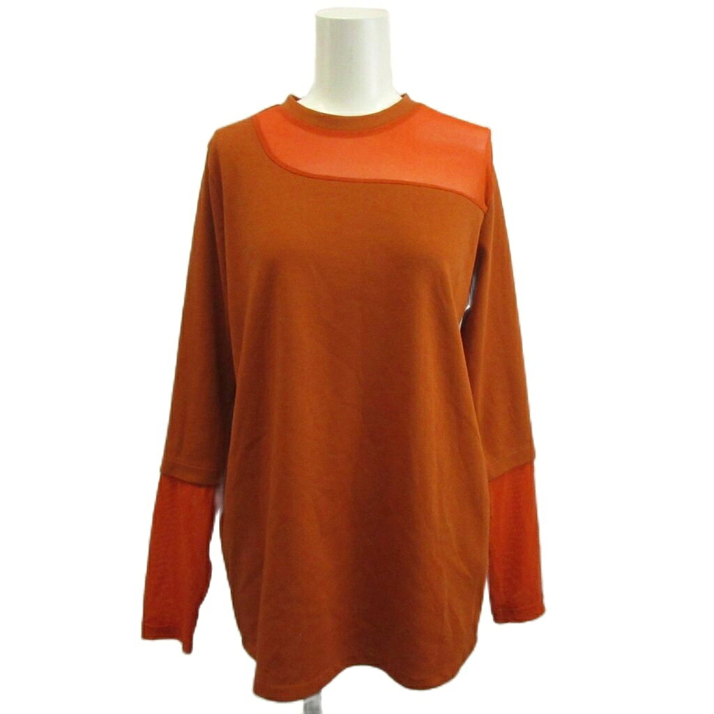 パターントルソ patterntorso 切り替えデザインカットソー S-L オレンジ 長袖 ラウンドネック シアー素材切り替え /SH ■ECB005 レディース  260528