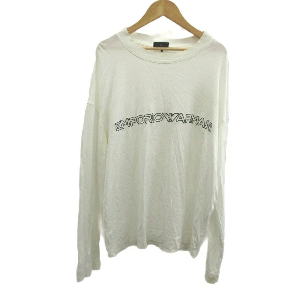 【中古】エンポリオアルマーニ EMPORIO ARMANI TシャツロンT カットソー M 白 ホワイト ロゴ刺繍 長袖 ラウンドネック /MD ■GY53 メンズ 【ベクトル 古着】 260602