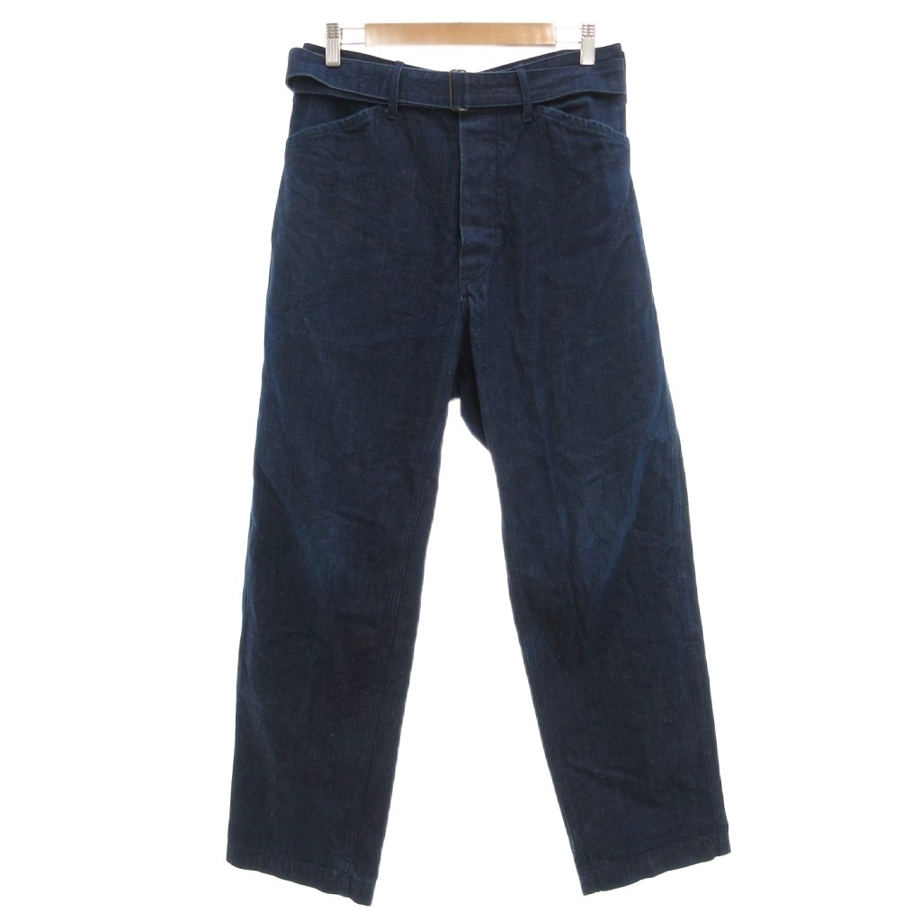 【中古】コモリ COMOLI ベルテッド デニムパンツ ジーンズ ストレートシルエット ボタンフライ 1 インディゴブルー K01-03005 /GV ■ECD005 メンズ 【ベクトル 古着】 260609