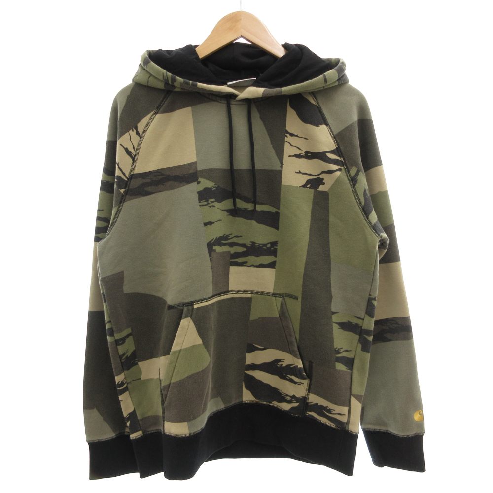 未使用品 カーハート carhartt タグ付き フーディ チェイス スウェット HOODED CHASE SWEAT パーカー プルオーバー 迷彩柄 裏起毛 M カーキ I026384 /GV ■ECD005 メンズ  260608