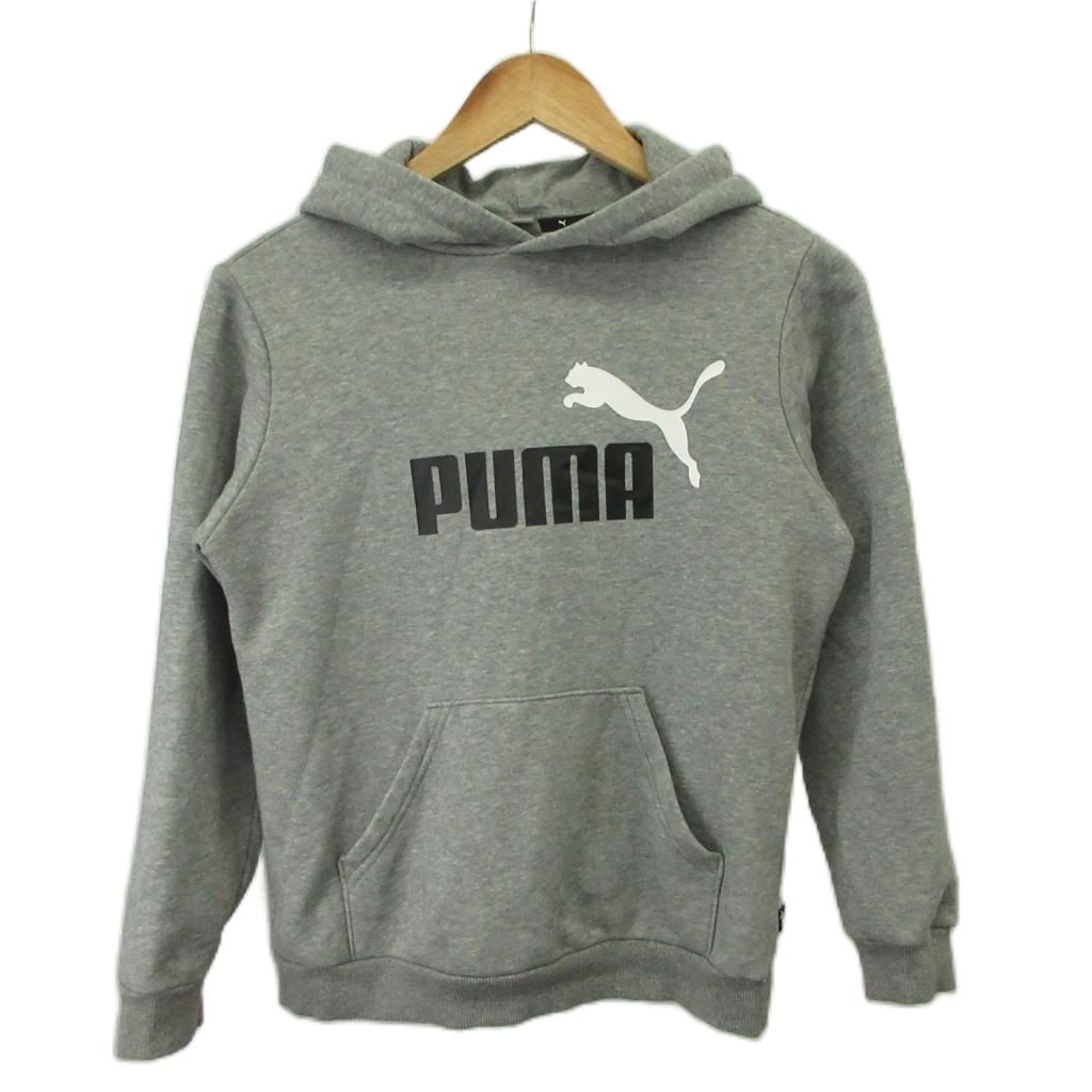 【中古】プーマ PUMA プルオーバーパーカー スウェット キッズ 子ども服 150 グレー 長袖 ロゴプリント 裏起毛 フード /PP ■ECA006 キッズ 【ベクトル 古着】 260612
