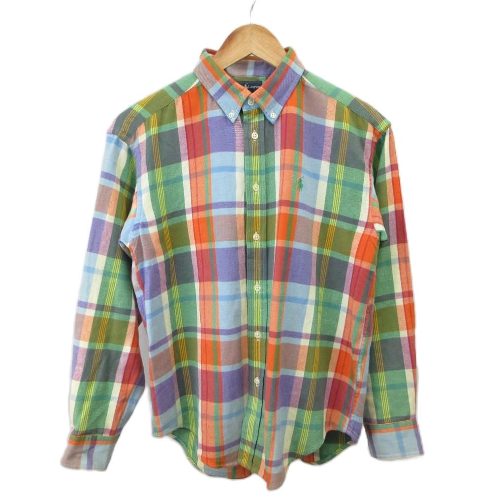 中古 ラルフローレン RALPH LAUREN シャツ L マルチカラー オレンジ、緑、ブルー マドラスチェック柄 ボタンダウン 長袖 /NP GY62 メンズ ベクトル 古着 260617