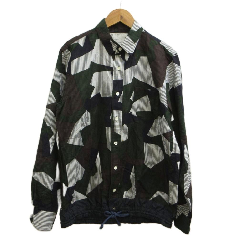 サカイ sacai ドローストリングシャツ DRAWSTRING SHIRTS 麻 リネン 1 マルチカラー カモフラージュ柄 ストライプ柄 長袖 15-00742M /PP ■GY62 メンズ  260617