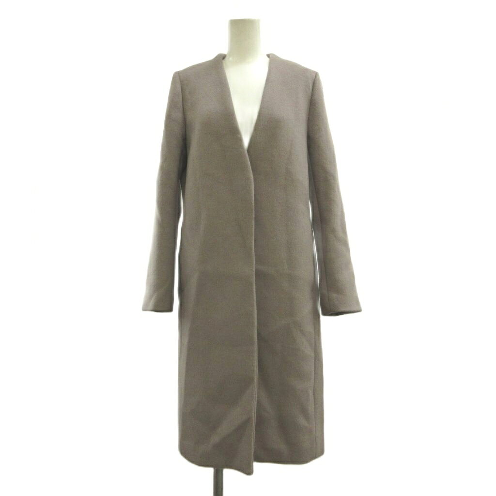 美品 ほぼ未使用 カシミヤ混 グリーンレーベルリラクシング ノーカラーコート 201-802606150574_1.jpg