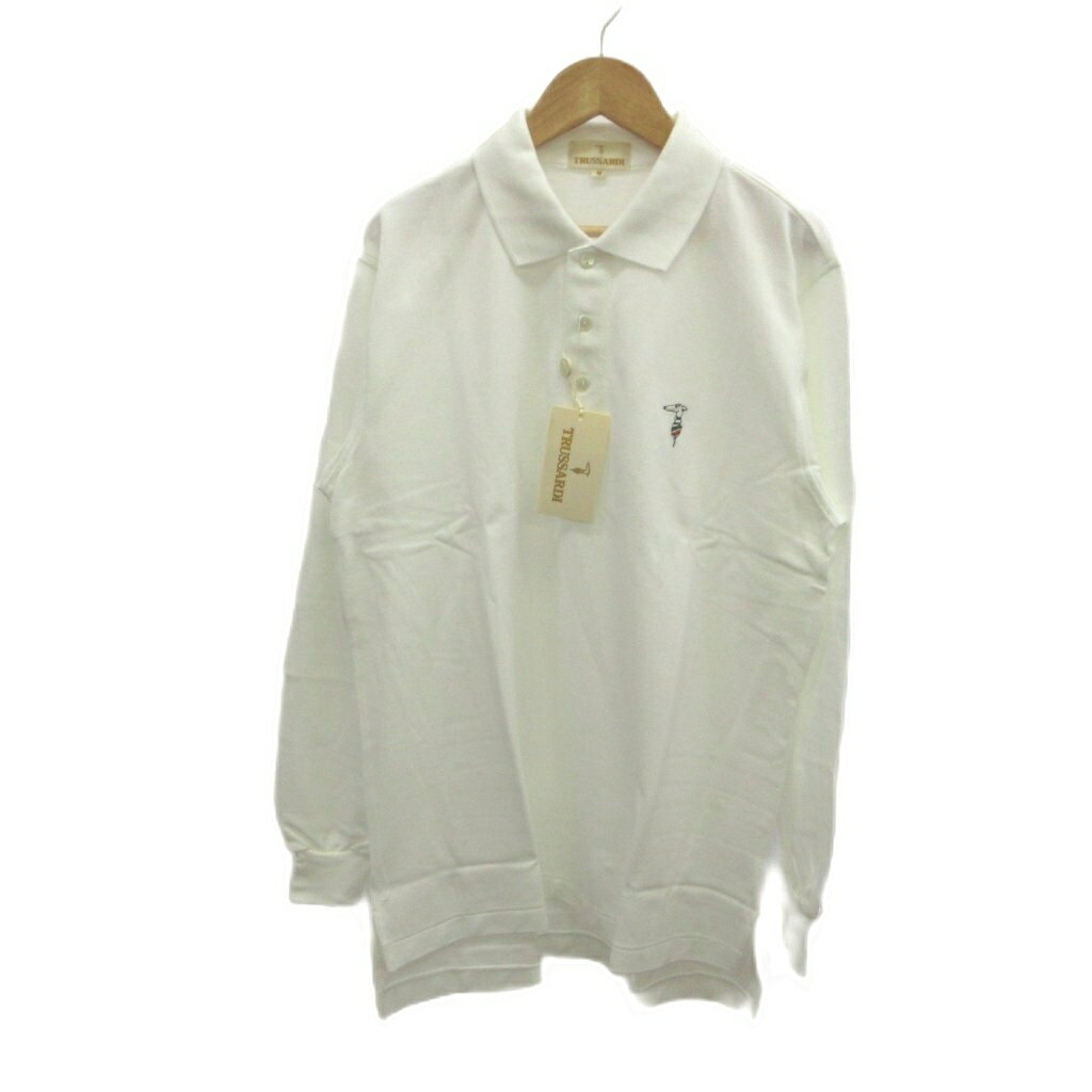 【中古】未使用品 トラサルディ TRUSSARDI ポロシャツ M 白 ホワイト 無地 長袖 ロゴ刺繍 /NP ■ECC006 メンズ 【ベクトル 古着】 260627