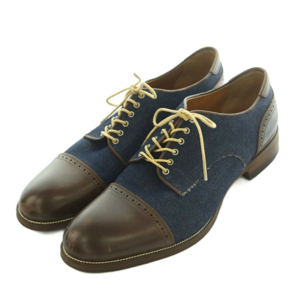 キャサリンハムネットロンドン KATHARINE HAMNETT LONDON ドレスカジュアルシューズ レザー デニム キャップトゥ 25.5cm 紺 ネイビー 茶 ブラウン /MI ■GY62 メンズ  260629