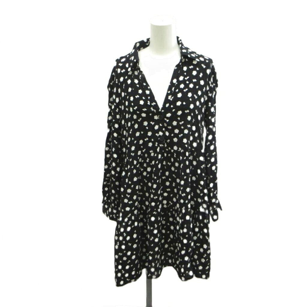 【中古】ザラ ZARA ブラウス チュニック L 黒 ブラック 白 ホワイト 花柄 Vネック 長袖 /NP ■GY70 レディース 【ベクトル 古着】 260717