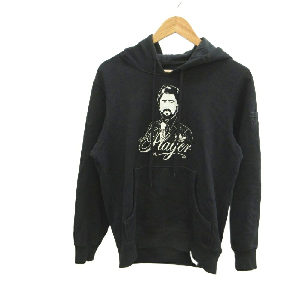【中古】アディダス adidas プルオーバーパーカー S 黒 ブラック 長袖 ゲルトミュラー プリント /NP ■GY08 メンズ 【ベクトル 古着】 260717