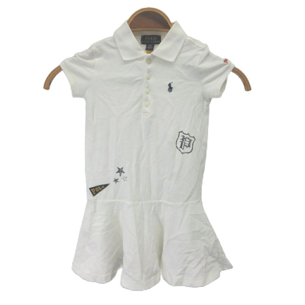 【中古】ポロ ラルフローレン POLO RALPH LAUREN ワンピース 100 白 ホワイト ポロ襟 半袖 ロゴ刺繍 /NP ■ECB007 キッズ 【ベクトル 古着】 260731