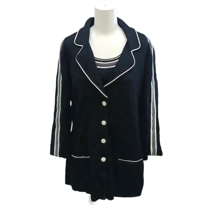 【中古】エスカーダ ESCADA バイカラー パイピング ニットジャケット インナー付きアンサンブル 長袖 Vネック 38 黒 ブラック /RY ■ECD008 レディース 【ベクトル 古着】 260828