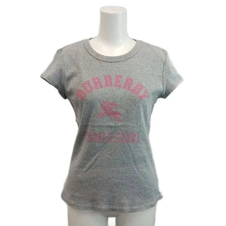 【中古】バーバリーブルーレーベル BURBERRY BLUE LABEL Tシャツ カットソー クルーネック 半袖 ロゴ プリント 38 グレー /YG ■ECD009 レディース 【ベクトル 古着】 260916