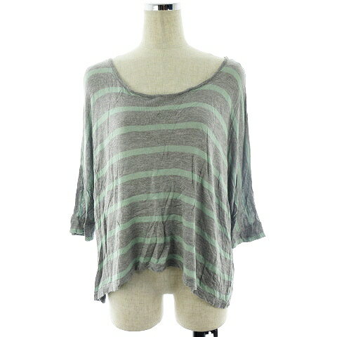 【中古】アーバンリサーチ URBAN RESEARCH ニット カットソー 七分袖 ラウンドネック ボーダー F グレ..